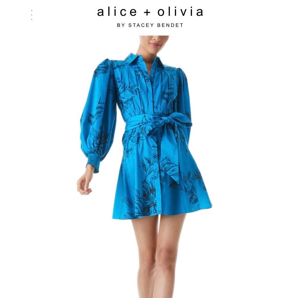 Alice + Olivia Tiffie Belted Mini Dress Blue size XS